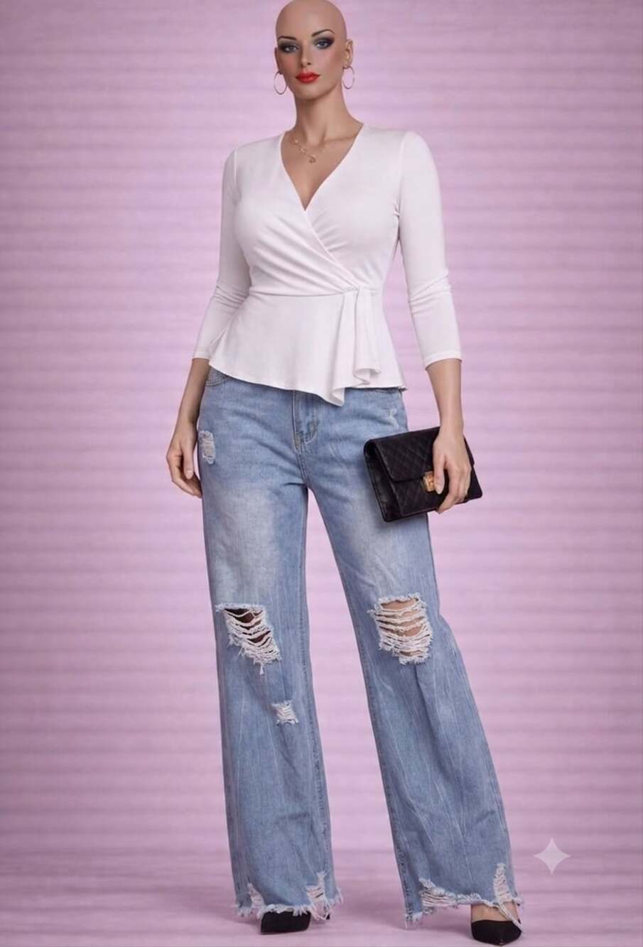 Distressed Light Wash Wide Leg Jeans with Frayed Hem
